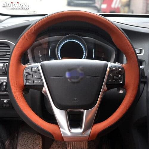 Shining wheat Hand-stitched Black Genuine Leather Car Steering Wheel Cover for Volvo S60 V40 V60 V70 2014 XC60