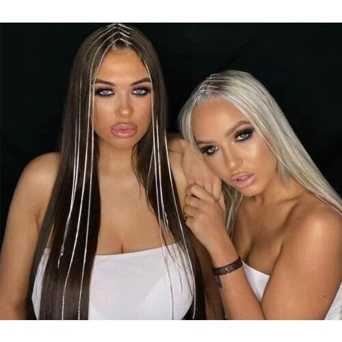 Shiny Rhinestone Hair Jewelry Long Tassel Braided Hair Chains for Women Hip Hop Crystal Bling Hair Chain Fashion Clips