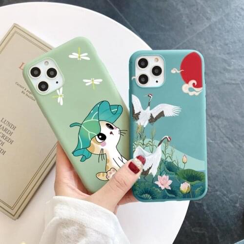 Lotus Leaf Cute Crane Cat Case For Xiaomi Mi Note 10 A3 9 Lite 9T Poco X3 NFC F2 Redmi 9A K20 Note 9S 8T 5 6 7 8 9 Pro Max Cover