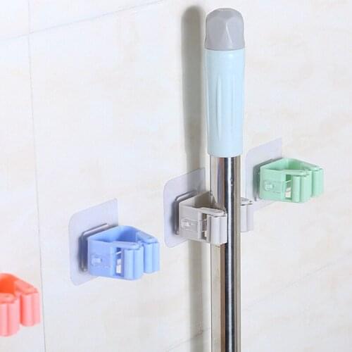 1Pc Seamless Self Adhesive Mop Organizer Holder Kitchen Bathroom Strong Hooks Rack Brush Broom Kitchen Accessories