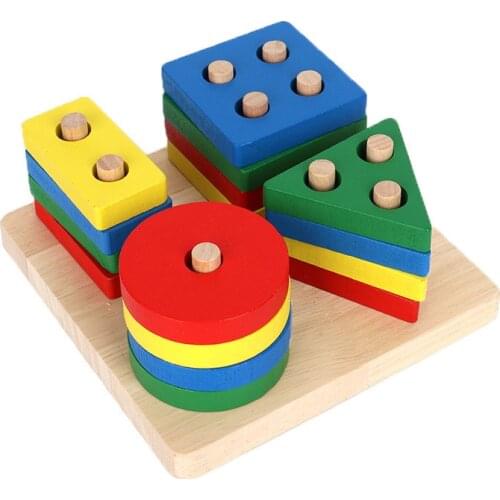 Baby Toys Educational Wooden Colorful Geometric Sorting Board Montessori Kids Educational Toys Building Puzzle Child Gifts Kids