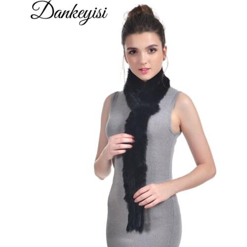 DANKEYISI Long Winter Warm Scarf Real Fur Scarf Women Winter Handmade Natural Rabbit Fur Scarves Wraps Female With Tassel