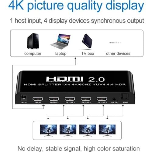 HW-204 HDMI Audio Extractor 4K HD-MI SPDIF Converter HD-MI to HD-MI to RCA Splitter Optic TOSLINK Switch Digital 7.1 HD-MI Adapt