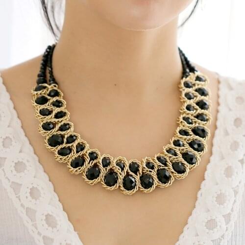 HAHA&TOTO All Seasons Women 19.6 Inches Fashion Crystal Beads with Gold Chains Statement Chokers Necklace Wedding Party Jewelry