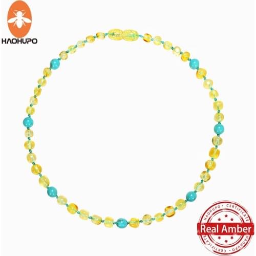 HAOHUPO Top Hot Quality Gold Fashion Nature Stone Baltic Amber Necklace Jewelry Original Necklace Men Handmade Necklace Child