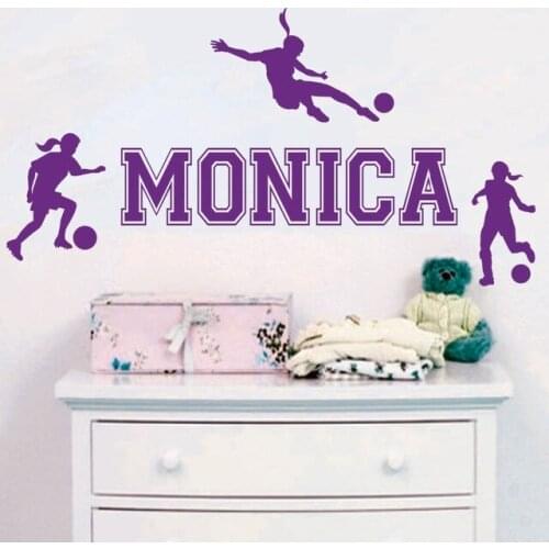 Personalized Name Girls Football Players Sport Wall Sticker Home Room Art Decor Wall Decals Removable Vinyl Wall Mural Y-669