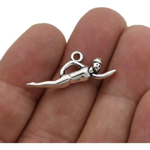 JAKONGO Silver Plated Swimmer Charms Pendants for Jewelry Making Bracelet DIY Accessories 25x17mm 15pcs