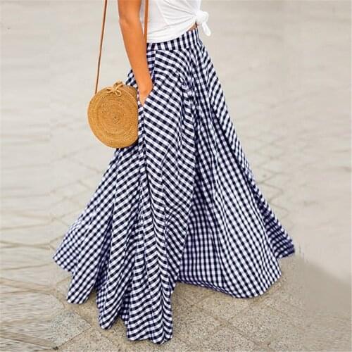 JAYCOSIN Elegant Skirts Womens 2021 Plaid Print Skirt With Large Hem High Waist Pocket Skirt Bohemian Harajuku Jupe Longue Femme