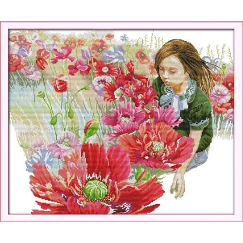 The girl in the flowers painting style Cross Stitch Kit Home Decorative 11CT14CT DMC Chinese Embroidery Needlework Easy DIY set