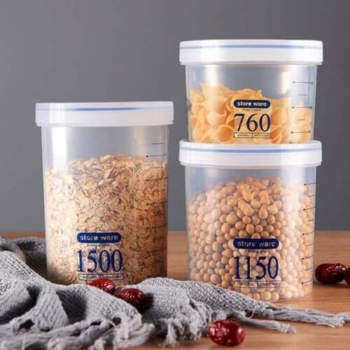 Round Plastic Sealed Tank Storage Containers Kitchen Miscellaneous Grain Storage Box Transparent Milk Powder Preservation Box