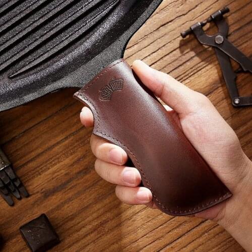 Pan Handle Cover Sleeve, Leather Pot Cover Panhandle Potholder Handle Pot Holder for Kitchen Pan Grip