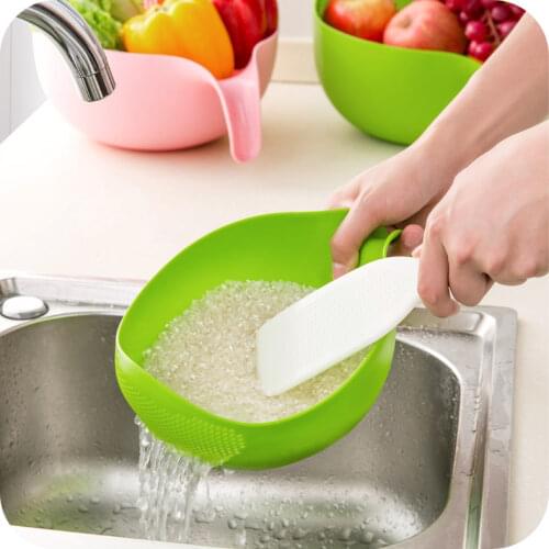 Kitchen Accessories Rice washer Food Grade Plastic Handle Thicken Veggie Fruit Filter Drain Basket Strainer Cleaning Gadget