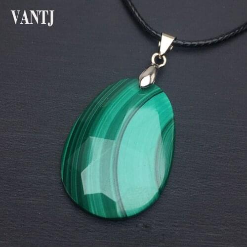 Natural Malachite Pendant Sterling 925 Silver Water Drop Beads Crystal Fine Jewelry For Woman Lady Man Party Gift