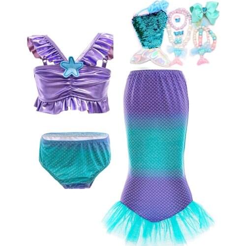 Summer Kids Swimming Mermaid Costume Swimsuit Bikini Set Bathing Suit Children Girls Halloween Party Cosplay Costumes