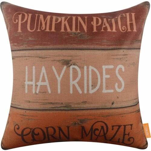 LINKWELL 18"x18" Wooden Plank Pumpkin Patch Pillow Case Harvest Hayrides Autumn Cushion Cover Corn Maze Thanksgiving