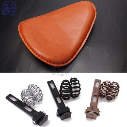 Motorcycle Retro Leather Old School Solo Saddle Seat + 3" Spring Bracket Mounting Base Kit for Cafe Harley Custom Chopper Bobber