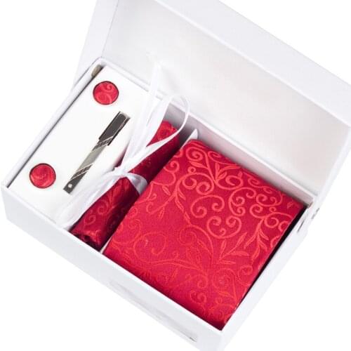 Mens 8CM Ties Sets for Cufflink Cravat Tie Clips Handkerchief Men Red Best Paisley Wedding Necktie Luxury Designer Fashion Sets