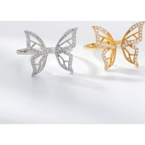 Luxury Zircon Butterfly Rings For Women Girl Crystal Engagement Wedding Ring Adjustable Open Cuff Rings Vintage Jewelry Anillos