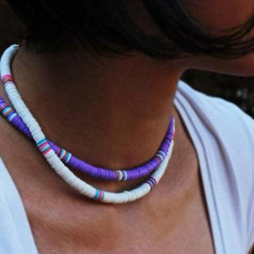 Colorful African Vinyl Disc Beads Necklaces for Women Girls Handmade 2020 Summer Beach fashion Collar Necklace for Holidays New