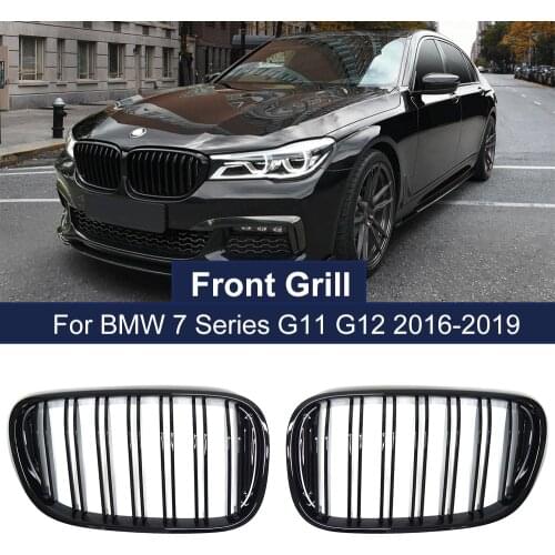 2PCS Car Front Kidney Grills Grille Replacement Grill for BMW 7 Series G11 G12 2016-2019 Double Slat Line Gloss Black Grilles