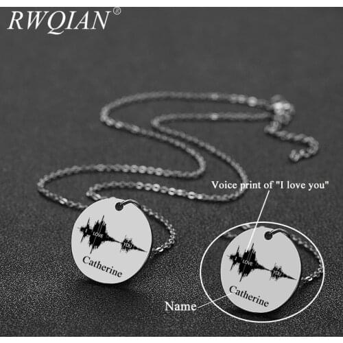 Custom Voiceprint Name Necklace DIY Engraving Personalized Necklaces Stainless Steel Pendant Necklace for Women Men Jewelry Gift