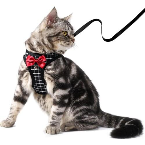 Cat Costume Suit Kitten Puppy Cat Leash Harness Set Hand Grip Straps Traction Belt With Bow And Small Bell For Outside Travel