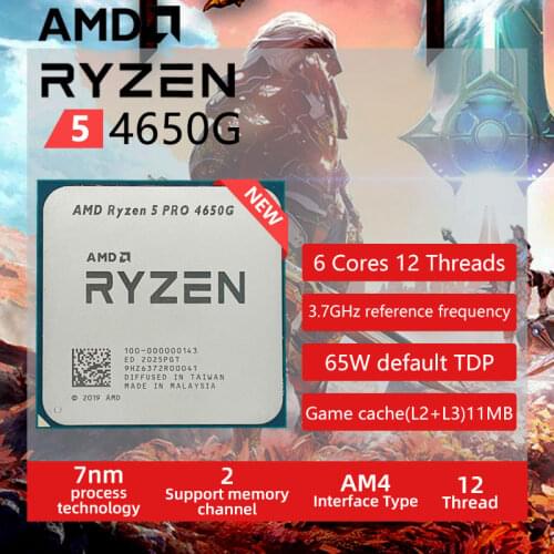 AMD Ryzen 5 PRO 4650G R5 PRO 4650G 3.7 GHz Six-Core Twelve-Thread 65W CPU Processor L3=8M 100-000000143 Socket AM4 NO FAN