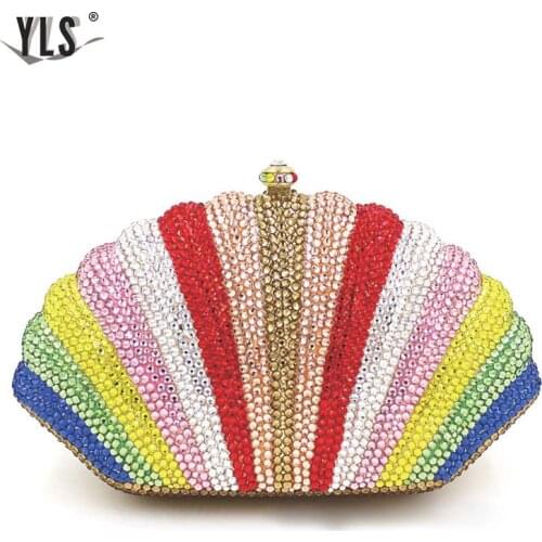 Rainbow Shell Bag Women Diamond Dinner Party Evening Clutch Bag Brand Designer Celebrity Handbag Ladies Prom Cocktail Purse