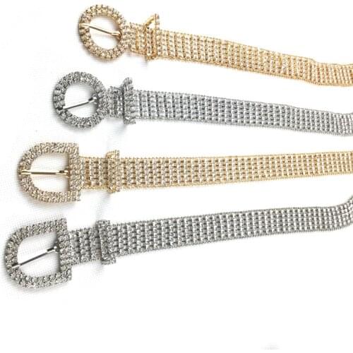 Fashion Reversible Pin Buckle inlaid Trendy Belt Ladies All-match Waist Chain bling Rhinestone Diamond Metal Belt