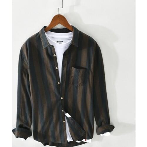 Z911 Men Summer Autumn Fashion High Quality Long Sleeve Contrast Color Soft Fabric Striped Casual Cotton Vintage Classics Shirts