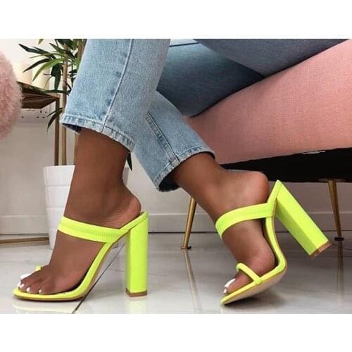 Gladiator Sandals Women Shoes 2021 Soft Leather Square Thick High Heels Solid Sandals Summer Slippers Slip-On Women Mules