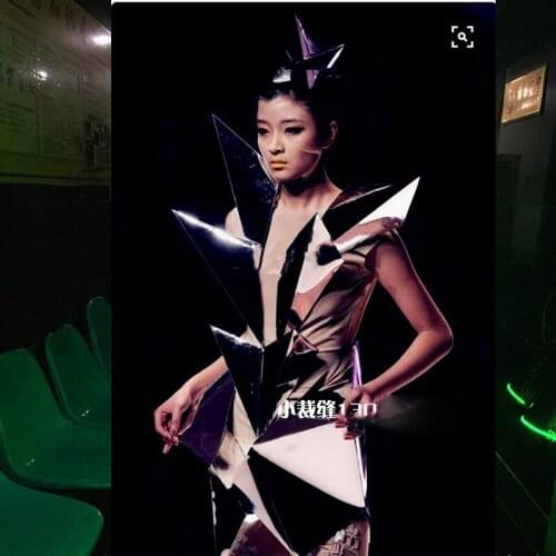 Sexy Bar DJ performance ds party silver fantasy futuristic performance clothing model catwalk stage costume