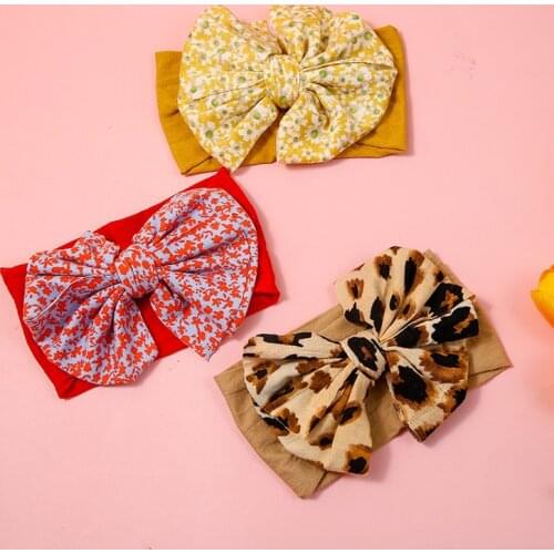 Leopard Printed Wide Nylon Headband Baby Girls Flower Large Bow Headwrap for Children Headwear Floral Newborn Soft Nylon Turban