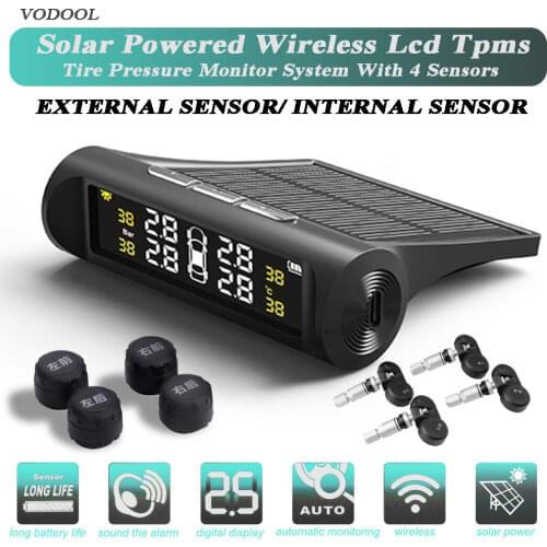VODOOL AN001 Solar Wireless Car TPMS Tire Pressure Monitoring System LCD Display Tyre Pressure Temperature Alarm With 4 Sensors