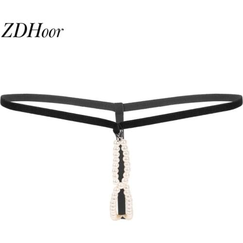 G-String Mens Thongs Underwear Sexy Crotchless Artificial Pearl Bandage Penis Thong Jockstrap O-Ring T-back Lingerie Underwear