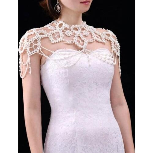 Wedding Imitation Pearl Bib Choker Necklace Jewelry Beading Body Chain Shawl Collar Layered Decorative Vest Accessories