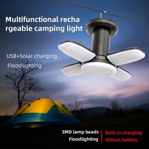 LED Camping Lantern Solar Powered LED Chandelier Foldable Camping Light Emergency Flashlight USB Rechargeable Hanging Lamp New