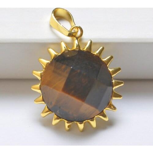 Tigereye Stone Faceted Bead Pendant Sunlight Jewelry For Woman Gift Fashion S3101