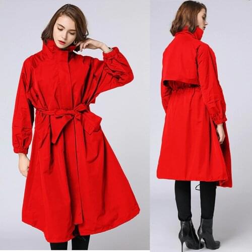 Autumn Women Long Trench Coat Waist belt zipper OverCoat loose fit elegant fashion Trench Windbreaker female Outfit Roupas XXXXL