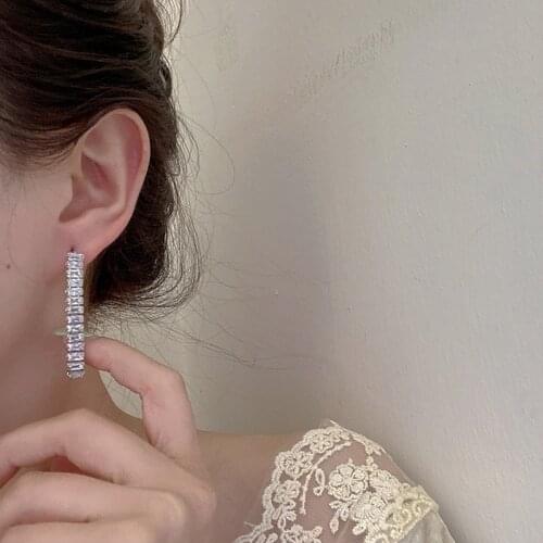 U-Magical Shiny Rhinestone Long Tassel Geometrical Dangle Earring for Women Exquisite Party Long Strip Earring Jewelry Femme
