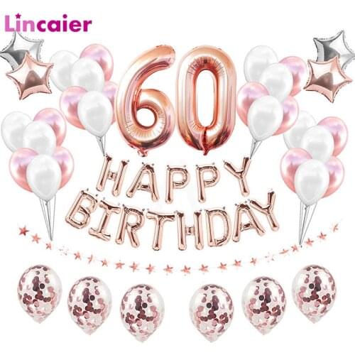 38pcs 32inch Happy 60 Birthday Foil Balloons Gold Black Latex Balloon Number 60th Years Old Party Decorations Man Woman Supplies