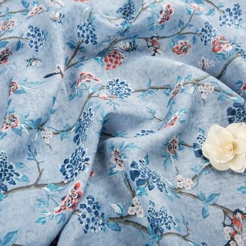 High quality pure ramie fabric Summer Bauhinia Printing tissu High-end clothing dress DIY handicraft tissus