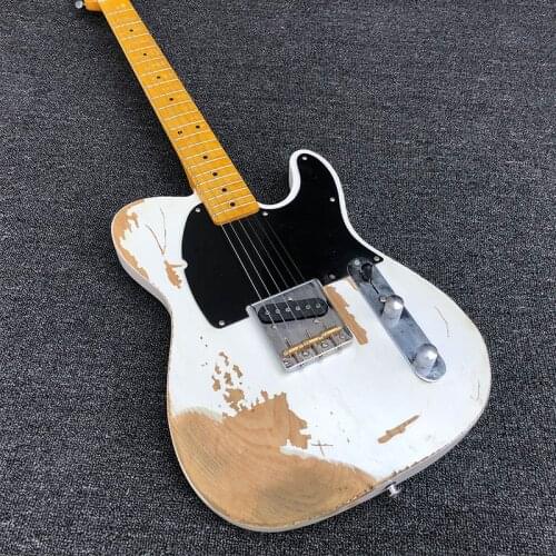 High quality handmade old cultural relic electric guitar, ASH ash ash, white negative paint, maple neck, hand carved, guitar, po