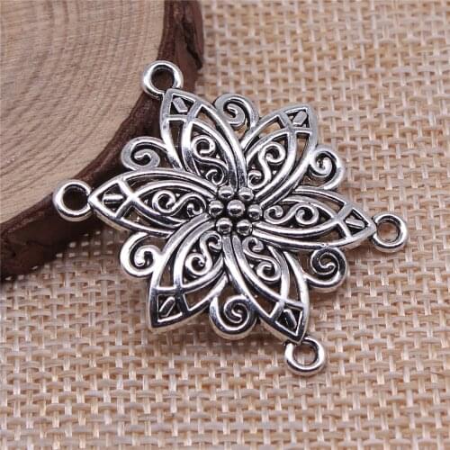 WYSIWYG 4pcs 33x31mm Antique Silver Color Body Chain Flower Porous Connector For Jewelry Making DIY Jewelry Findings