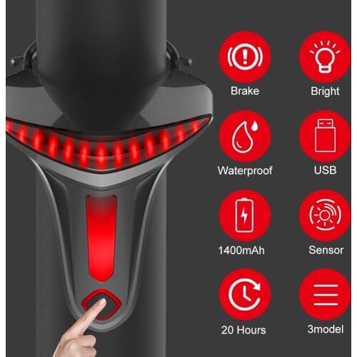 BicycleLight Waterproof LED Tail Light Bicycle Brake Induction USBRechargeable Mountain Bike Light Taillamp Safety Warning Light
