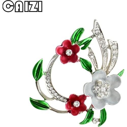 CAIZI New Crystal Flower Brooch Pin For Women Rhineston Brooches Enamel Pin Wedding Jewelry Clothes Hats Accessories Broche