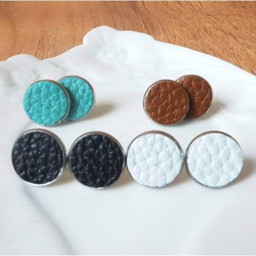 Plain Genuine Leather Round Disc Post Earrings with Titanium Steel Base for Women Basic Stud Earrings Jewelry Wholesale