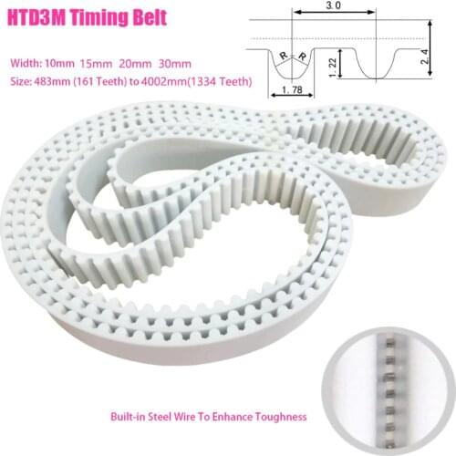 1Pcs Width 10mm-30mm HTD 3M Timing Belt 2436mm-2466mm Teeth 812-822 White Polyurethane PU With Steel Core For 3D Printer/CNC