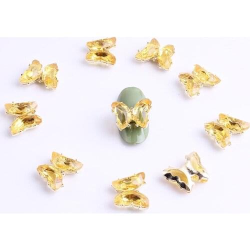 10pcs/Set Nail Decorations 3D 15*12mm Nail Charms Crystal Gold Butterfly Holographic Decals Manicure DIY Nail Art Butterfly Tr08