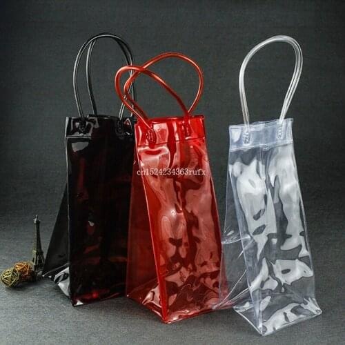 100pcs Ice Bags Drink Bottle Cooler Chiller Wine Beer Champagne Cooler Bucket Foldable Carrier Durable Clear PVC Wine Bags